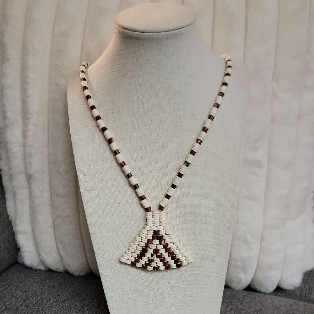 San Bushman Ostrich Shell Brown & Nut Necklace Namibia 18 Inch